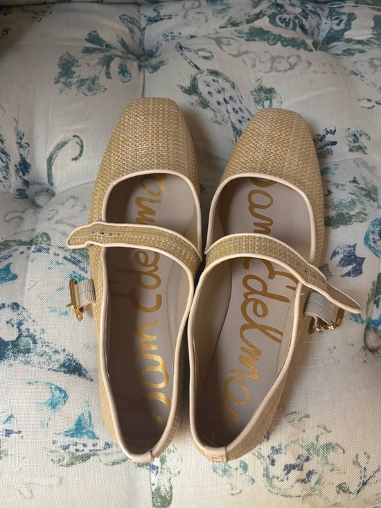 Sam Edelman Shoes - Sam Edelman Raffia Woven Mary Jane Flats with Gold Buckle